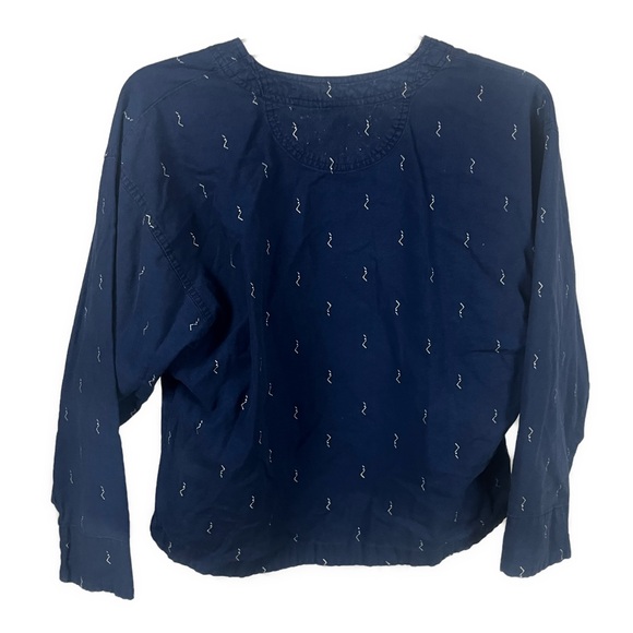 Vintage Women’s Boho Henley Printed Blue Pop Over Long Sleeve- Size Small - Picture 2 of 6